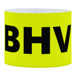 BHV aanvoerdersband, zwarte letters bhv met gele achterkant, gele achtergrond, voetbal, Aanvoerdersband, captain armband specialist, de aanvoerdersband specialist, hockey, volleybal, met klittenband aansluiting, met standaard stiknaad, gepersonaliseerde aanvoerdersband, aanvoerdersband kopen, aanvoerdersband ontwerpen, aanvoerdersband bedrukken