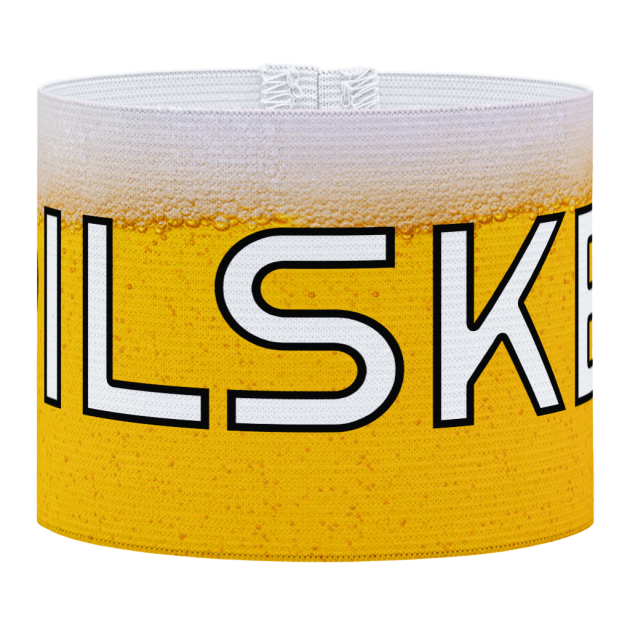 pilske aanvoerdersband, witte letters pilske aanvoerdersband met bier achtergrond, voetbal, Aanvoerdersband, captain armband specialist, de aanvoerdersband specialist, hockey, volleybal, met klittenband aansluiting, met standaard stiknaad, gepersonaliseerde aanvoerdersband, aanvoerdersband kopen, aanvoerdersband ontwerpen, aanvoerdersband bedrukken