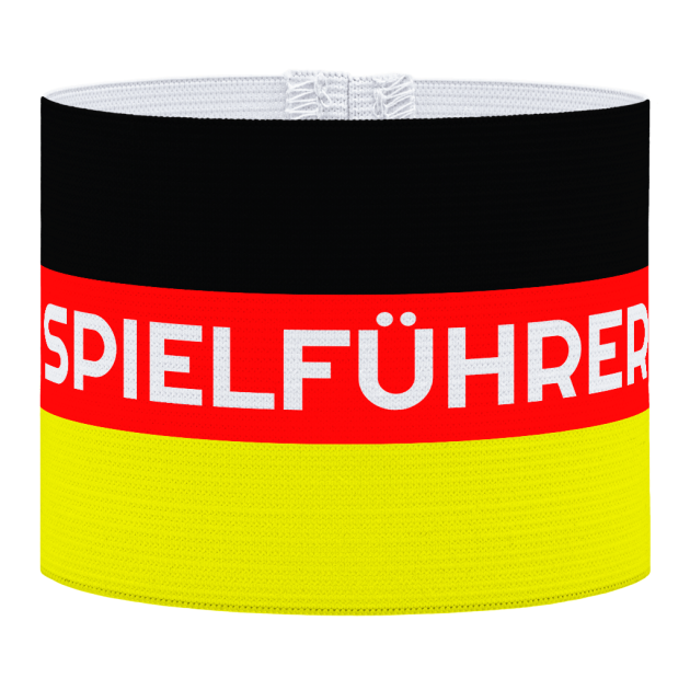 Spielfurer, Duitse aanvoerdersband, aanvoerder in het Duits, voetbal, Aanvoerdersband, captain armband specialist, de aanvoerdersband specialist, hockey, volleybal, met klittenband aansluiting, met standaard stiknaad, gepersonaliseerde aanvoerdersband, aanvoerdersband kopen, aanvoerdersband ontwerpen, aanvoerdersband bedrukken