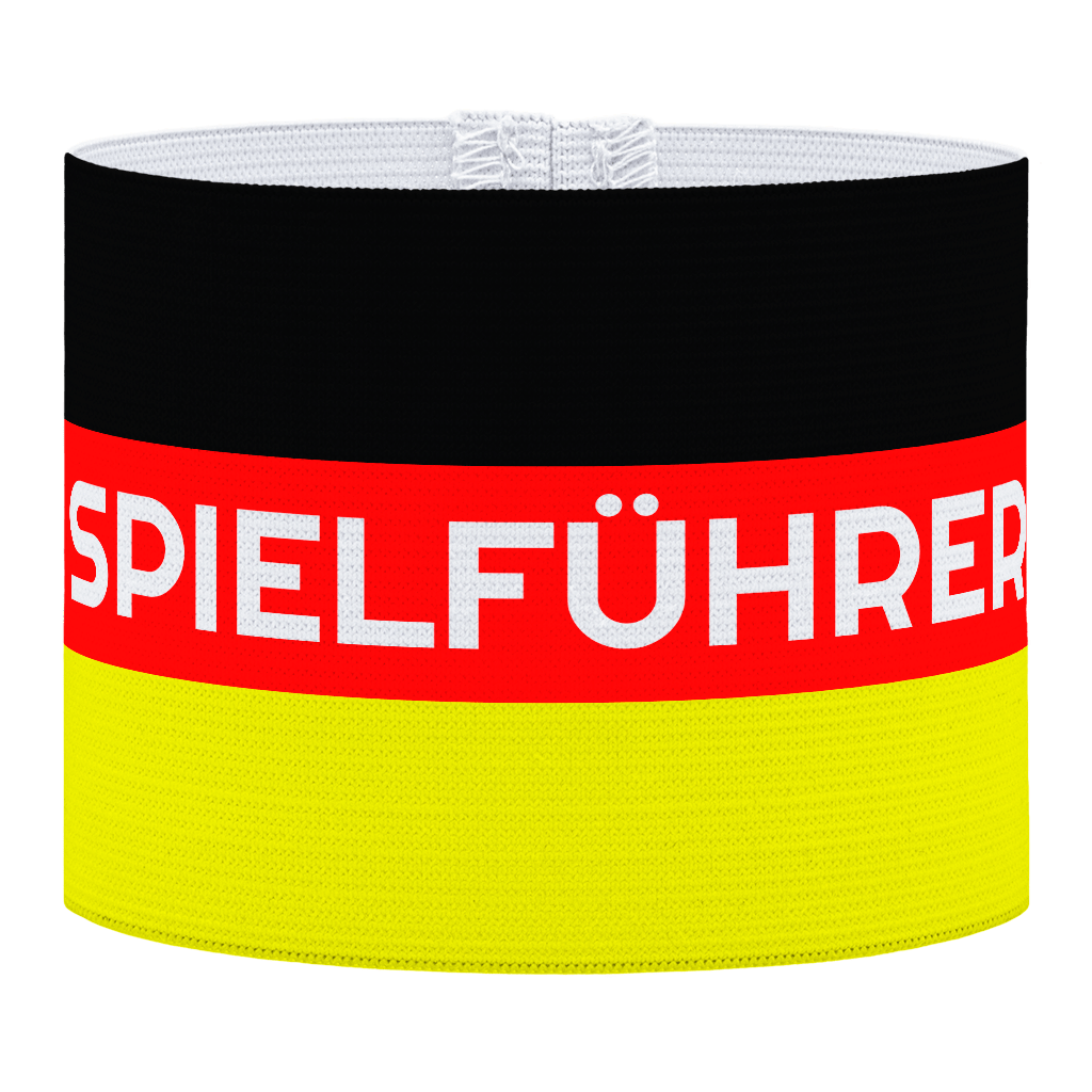 Spielfurer, Duitse aanvoerdersband, aanvoerder in het Duits, voetbal, Aanvoerdersband, captain armband specialist, de aanvoerdersband specialist, hockey, volleybal, met klittenband aansluiting, met standaard stiknaad, gepersonaliseerde aanvoerdersband, aanvoerdersband kopen, aanvoerdersband ontwerpen, aanvoerdersband bedrukken